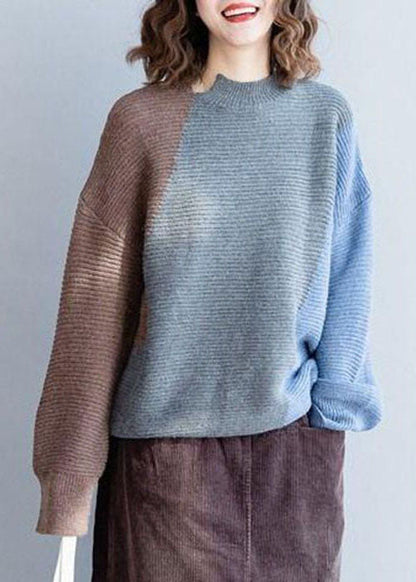 Mode Grau Patchwork Wolle Stricken pullover Winter