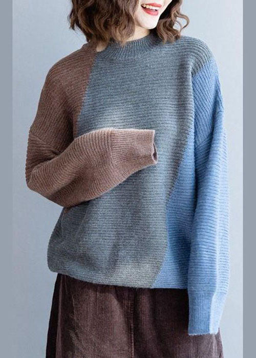 Mode Grau Patchwork Wolle Stricken pullover Winter
