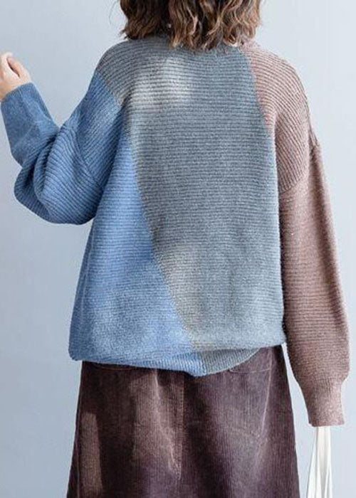Mode Grau Patchwork Wolle Stricken pullover Winter