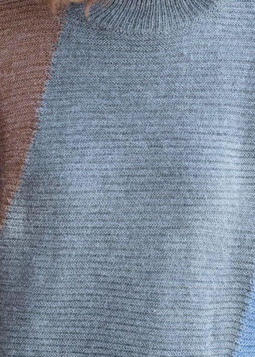 Mode Grau Patchwork Wolle Stricken pullover Winter