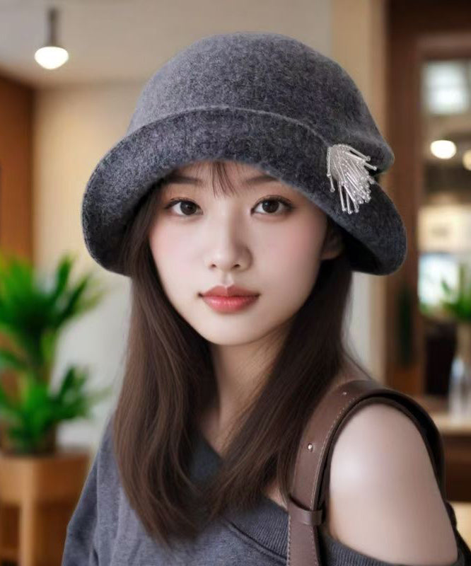 Sombrero de lana con adornos de cabeza de perla gris de moda