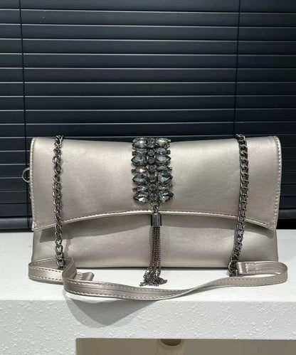 Fashion Grey Zircon Faux Leather Chain Linked Shoulder Bag