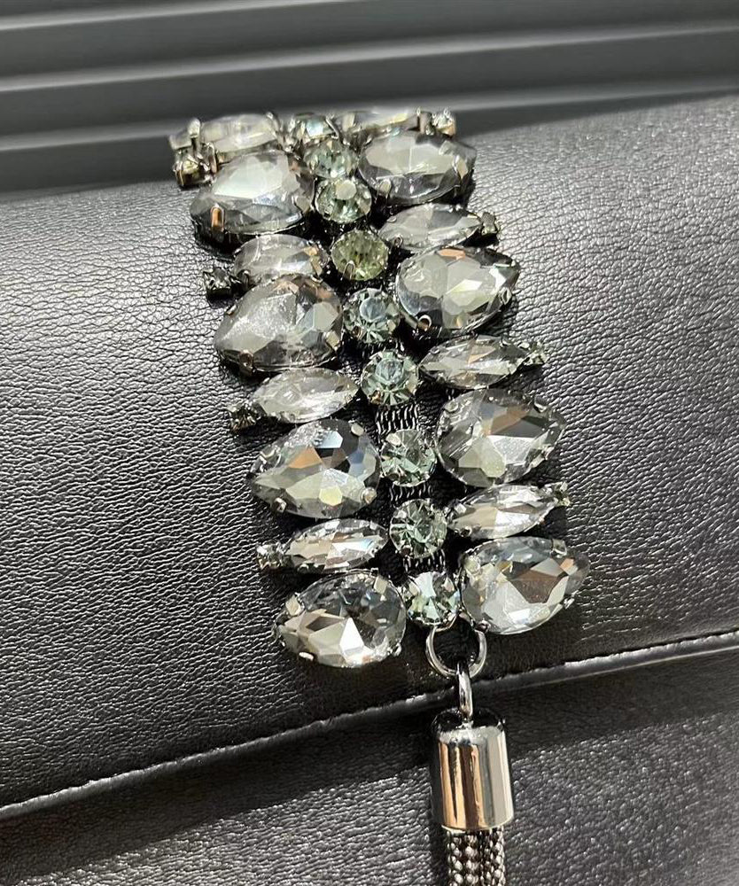 Fashion Grey Zircon Faux Leather Chain Linked Shoulder Bag