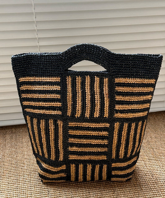Fashion Hand Woven Black Striped Tote Bag