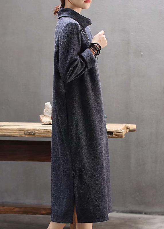 Fashion High Neck Side Open Sweater Weather Gray Big Sweater Dress - SooLinen