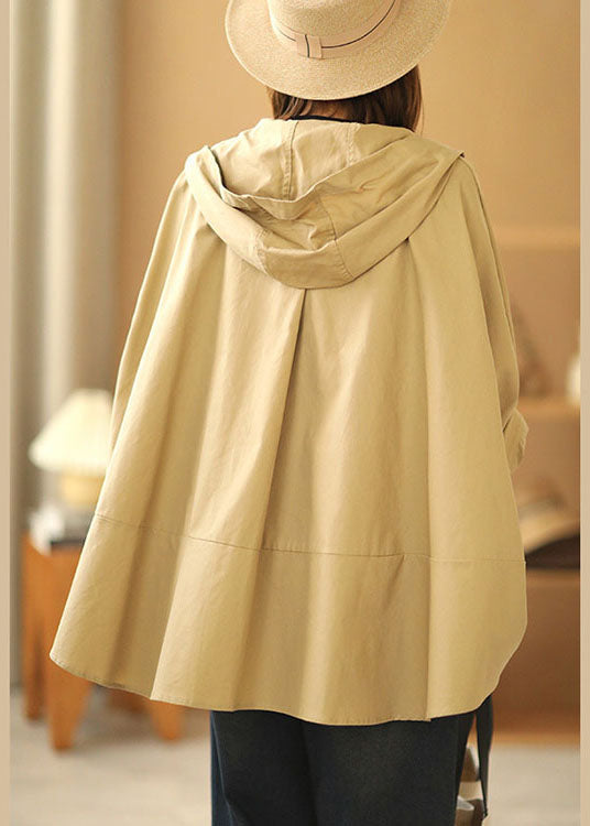Fashion Khaki Bat wing Sleeve Patchwork Casual Fall Hooded Coat
