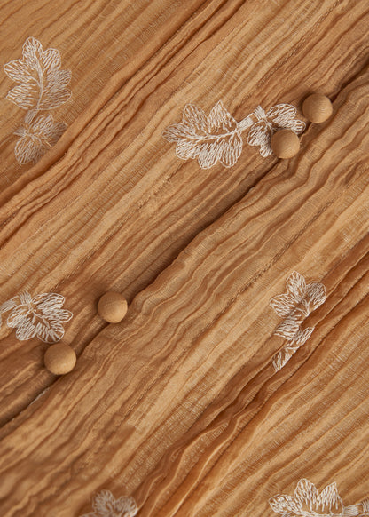 Blusas de algodón arrugado con bordados caqui de moda para primavera