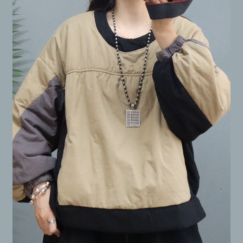 Modisches Sweatshirt mit O-Ausschnitt und Laternenärmeln in Khaki mit feiner Baumwolle