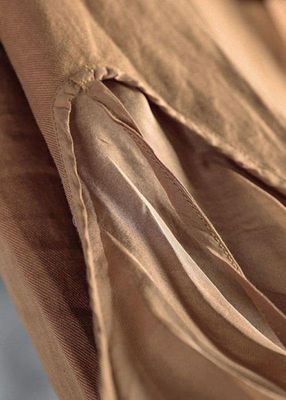 Fashion Khaki Tie Waist Patchwork Asymmetrical Design Fall Jackets Long Sleeve - SooLinen