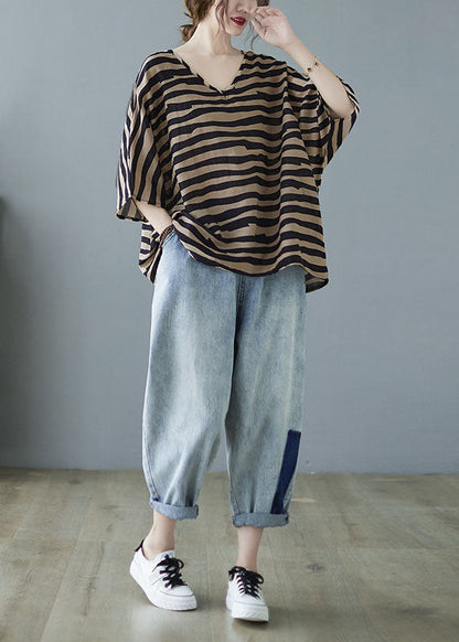 Modische Herbstblusen in Khaki mit V-Ausschnitt und Fledermausflügelärmeln