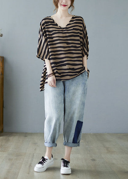 Modische Herbstblusen in Khaki mit V-Ausschnitt und Fledermausflügelärmeln