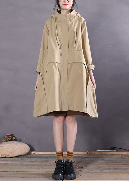 Mode Khaki Zip Up Taschen Baumwolle Trenchcoats Frühling