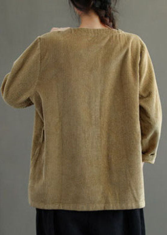 Mode Khaki taste V-ausschnitt Cord mäntel Frühling