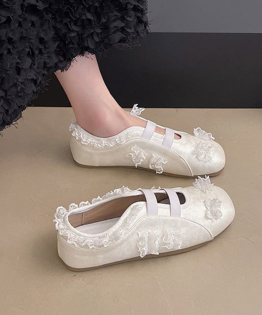 Fashion Lace Splicing Flat Shoes Silver Faux Leather