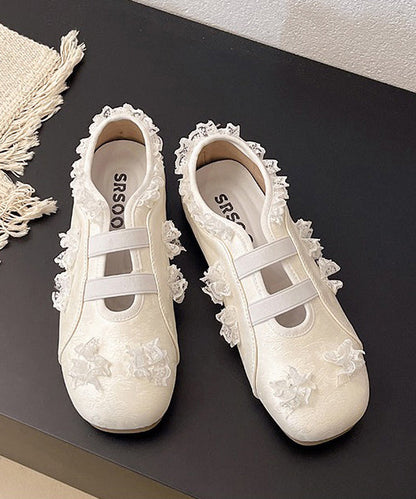 Fashion Lace Splicing Flat Shoes Silver Faux Leather