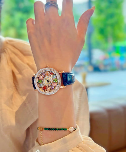 Fashion Leather Dazzling And Women's Quartz Watch With Color