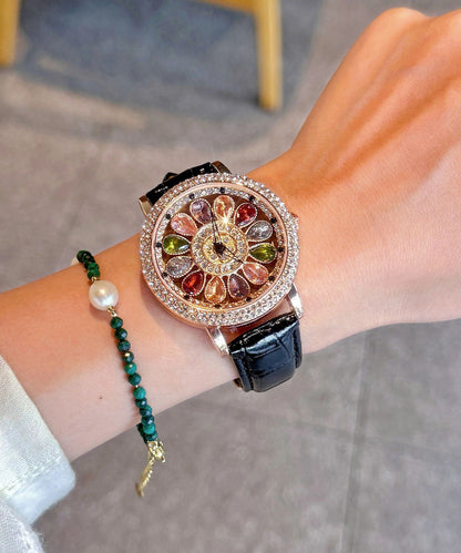 Fashion Leather Dazzling And Women's Quartz Watch With Color
