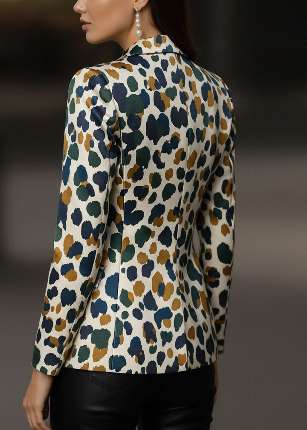 Fashion Leopard Peter Pan Collar Pockets Print Blazer Jackets Coat Fall