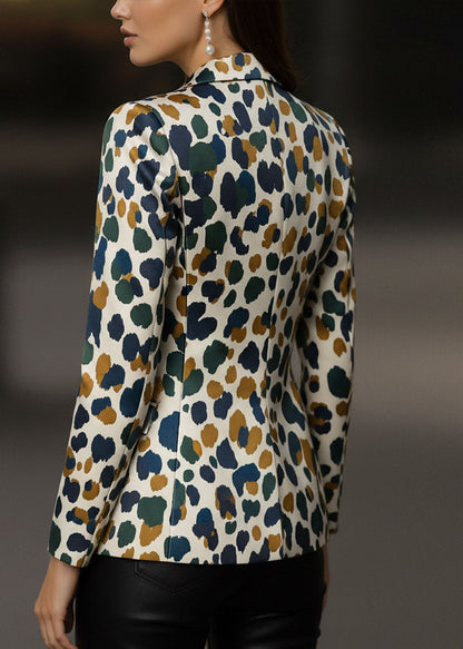 Fashion Leopard Peter Pan Collar Pockets Print Blazer Jackets Coat Fall