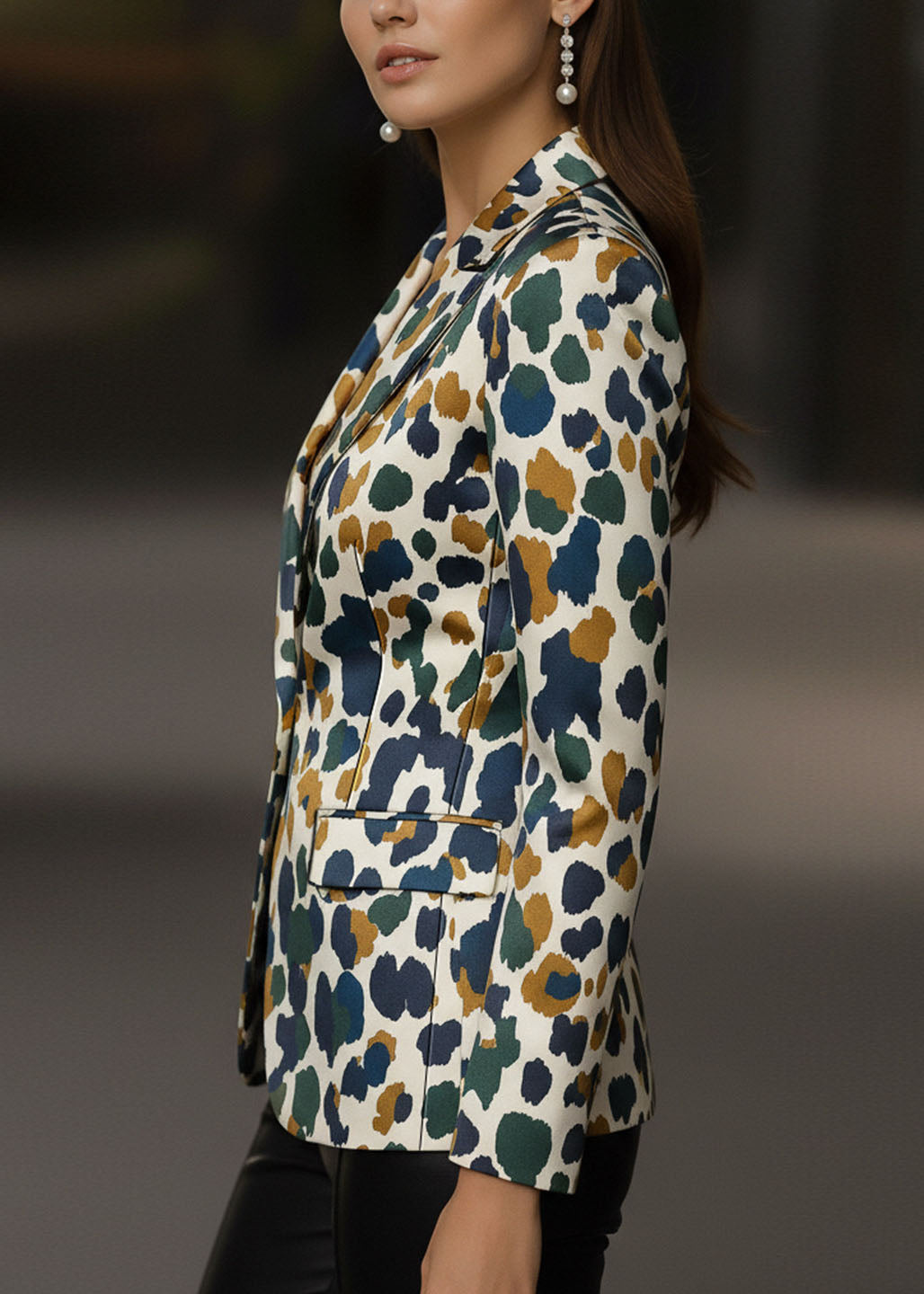 Fashion Leopard Peter Pan Collar Pockets Print Blazer Jackets Coat Fall