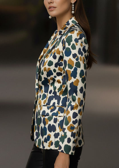 Fashion Leopard Peter Pan Collar Pockets Print Blazer Jackets Coat Fall