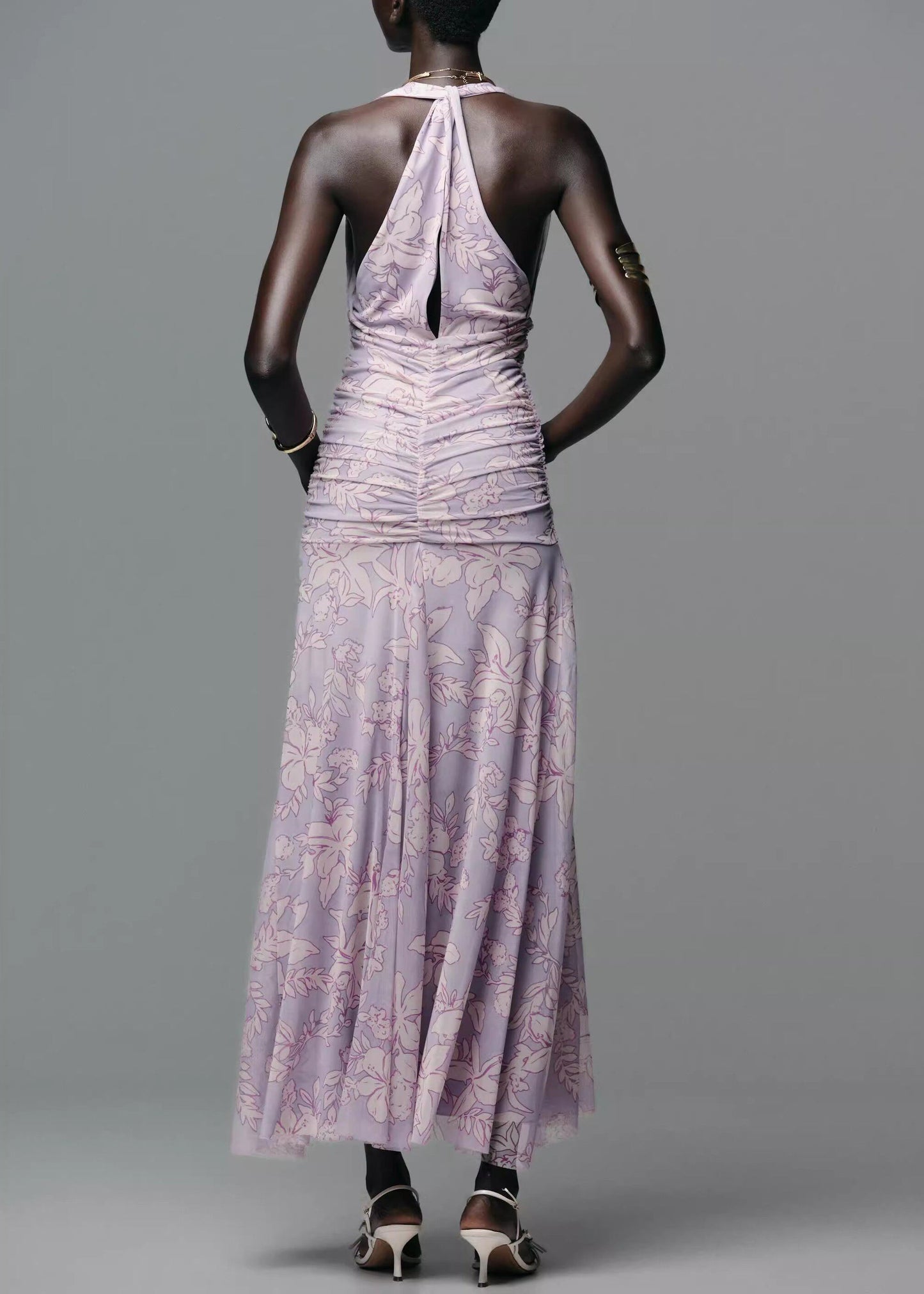 Fashion Light Purple V Neck Print Tulle Dresses Sleeveless