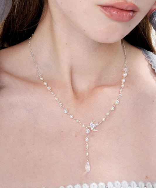 Fashion Little Bird Pearl Sky Star Silver Plated Pendant Necklace