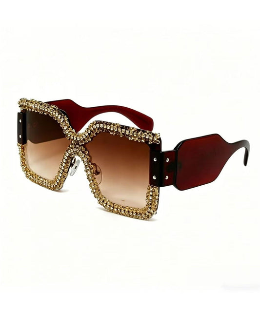 Fashion Luxurious Diamond Square Frameless One-Piece Sunglasses