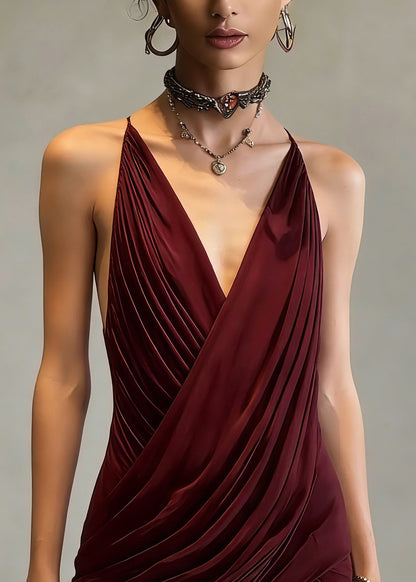 Fashion Mulberry V Neck Cinched Mid Dresses Summer