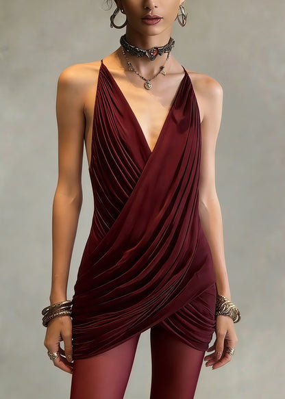 Fashion Mulberry V Neck Cinched Mid Dresses Summer