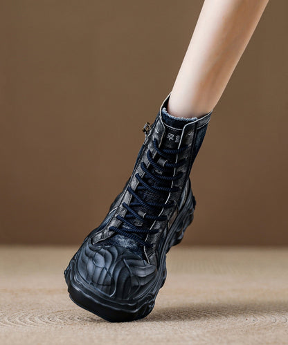 Botas de plataforma con cordones y lona azul marino de moda