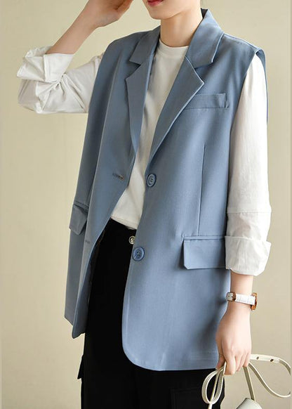 Fashion Notched black Sleeveless Shirt Top - SooLinen