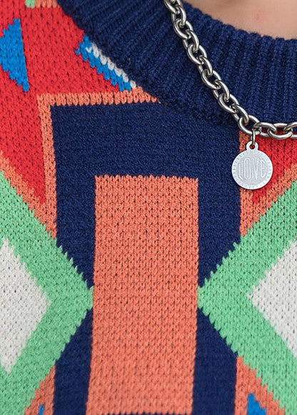 Modische O-Ausschnitt Karomuster Herbst Strick Langarm Kleider