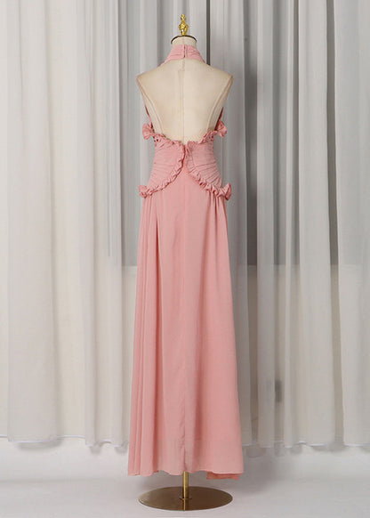 Fashion Orange Backless Ruffled Patchwork Chiffon Dress Sleeveless