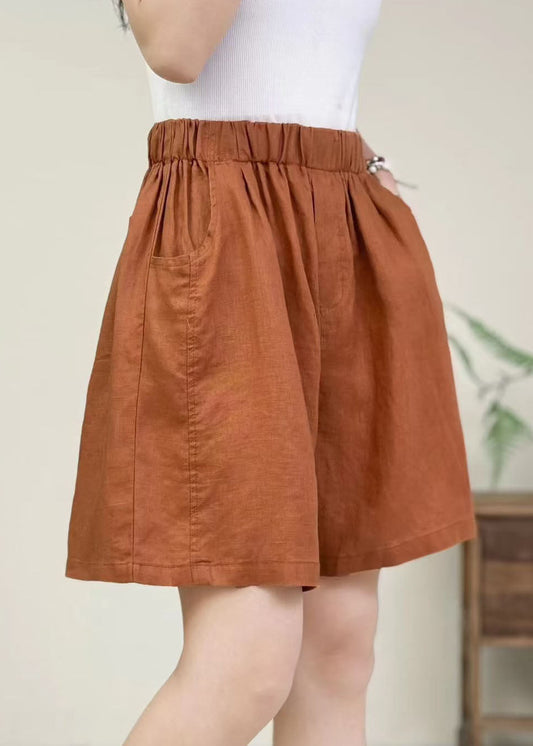 Fashion Orange Oversized Elastic Waist Cotton Pants Shorts Summer
