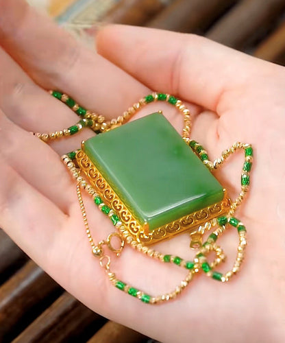 Collar con colgante de bambú y ágata de circonita dorada en plata de ley naranja