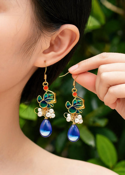 Fashion Peacock Blue Water Droplet Gem Stone Drop Earrings