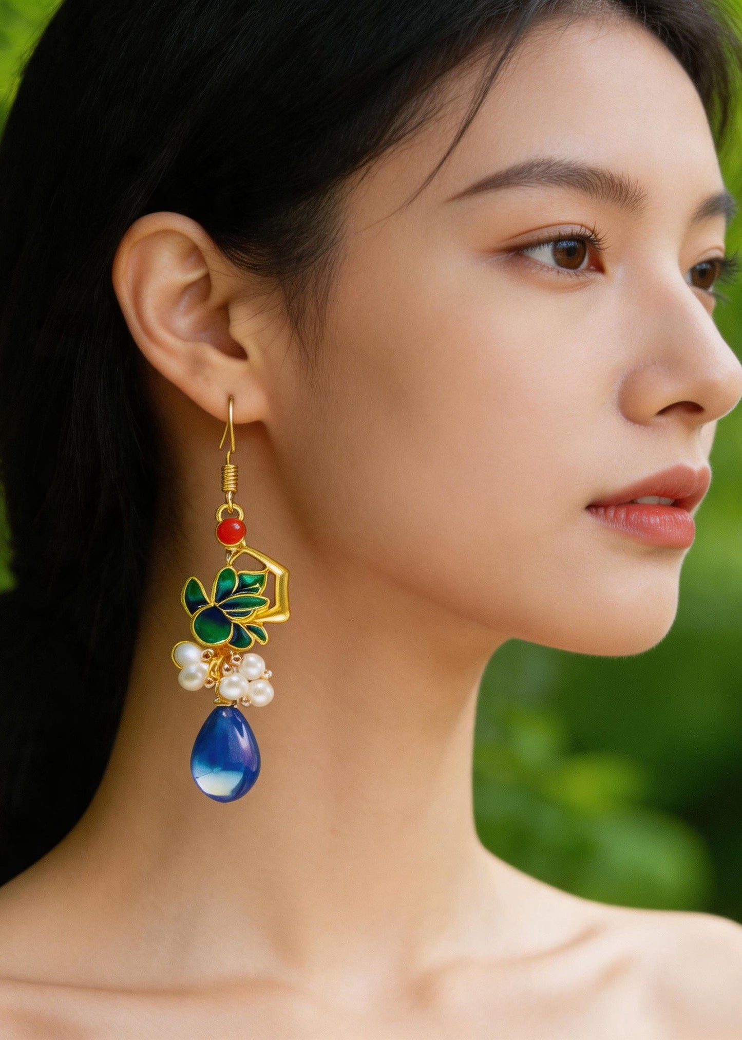 Fashion Peacock Blue Water Droplet Gem Stone Drop Earrings