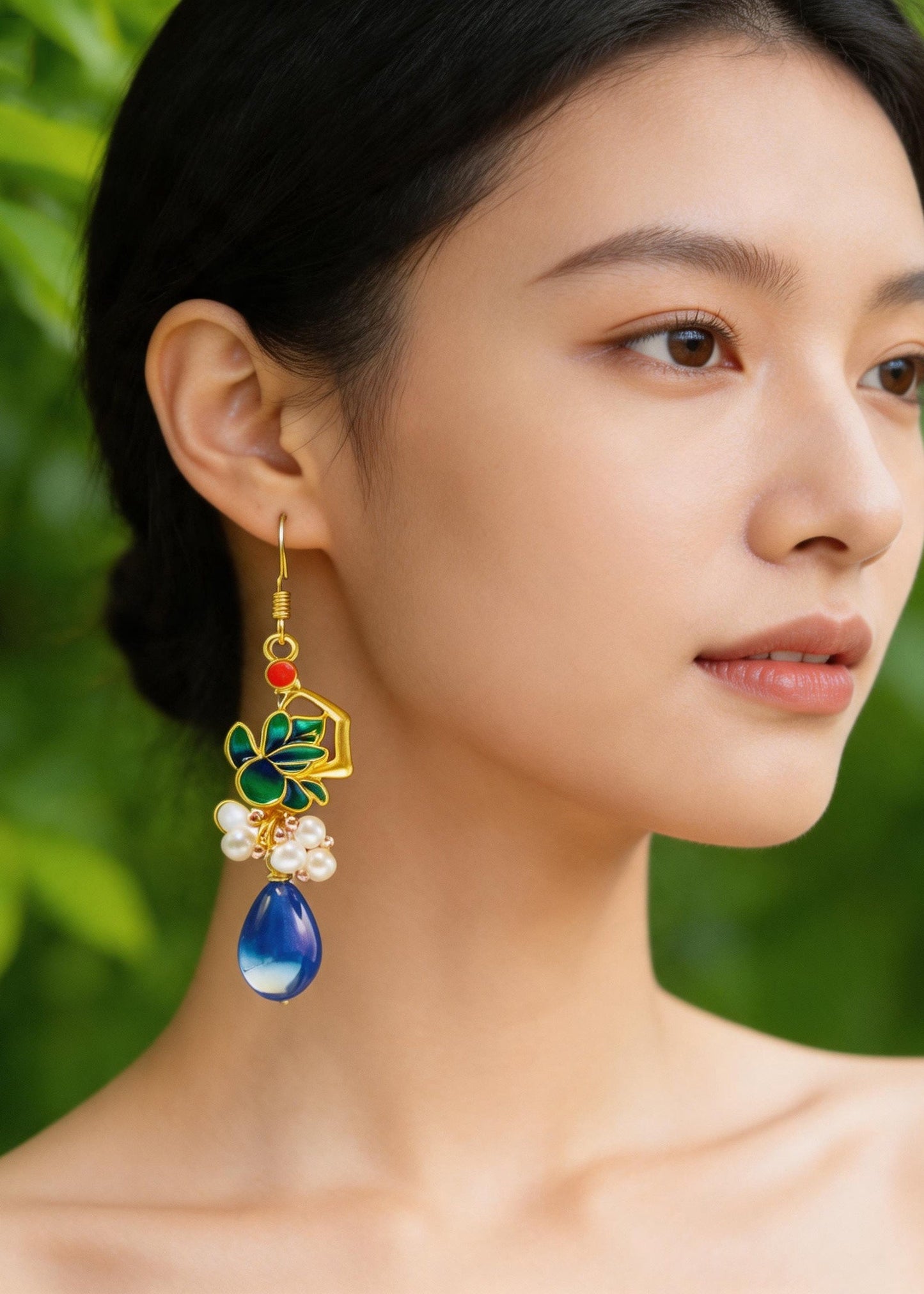 Fashion Peacock Blue Water Droplet Gem Stone Drop Earrings