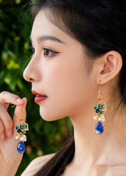 Fashion Peacock Blue Water Droplet Gem Stone Drop Earrings