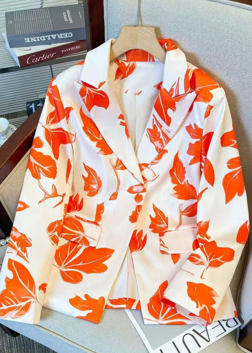 Fashion Peter Pan Collar Button Print Satin Blazer Jackets Coat Fall