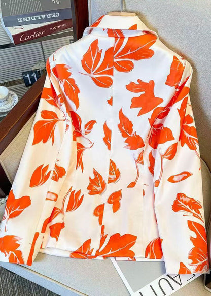 Fashion Peter Pan Collar Button Print Satin Blazer Jackets Coat Fall
