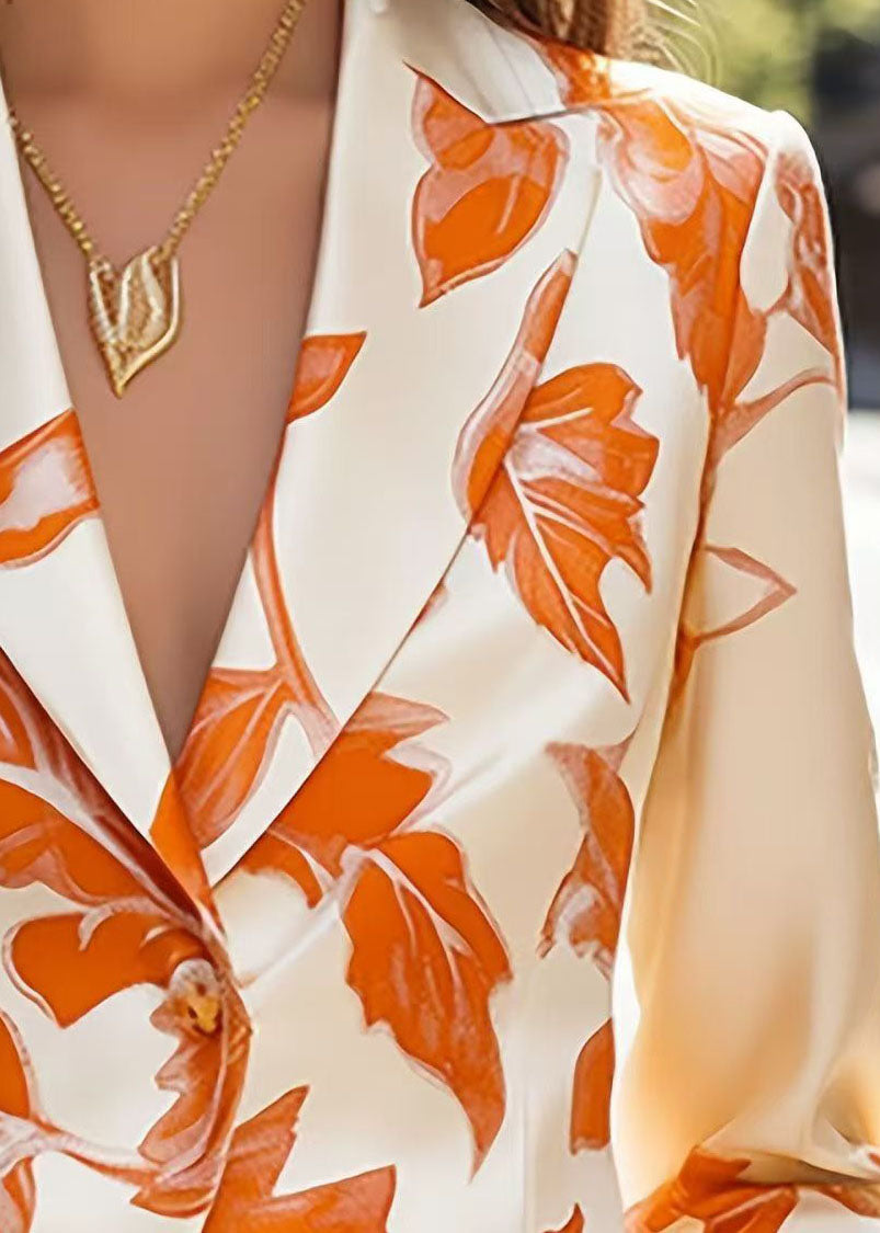 Fashion Peter Pan Collar Button Print Satin Blazer Jackets Coat Fall