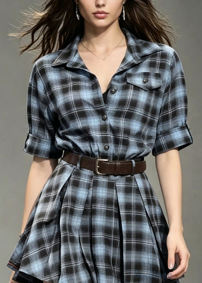 Fashion Peter Pan Collar Plaid Cotton Shirts Dress Summer