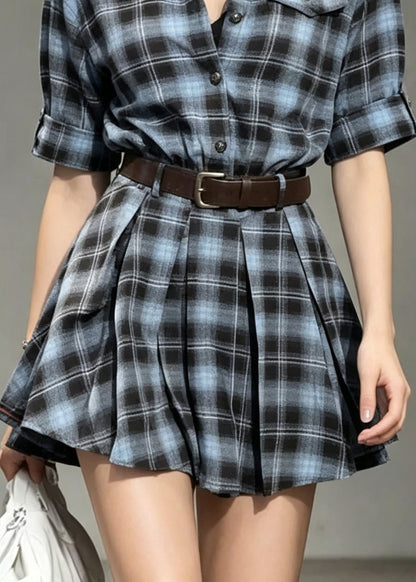Fashion Peter Pan Collar Plaid Cotton Shirts Dress Summer