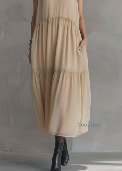 Fashion Peter Pan Collar Wrinkled Patchwork Chiffon Dress Sleeveless