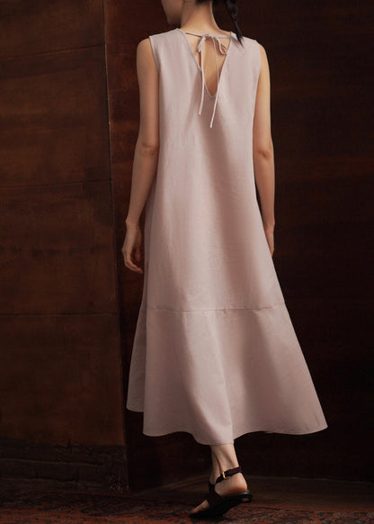 Fashion Pink O-Neck Cotton Party Dress Sleeveless