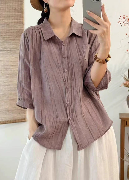 Fashion Pink Oversized Wrinkled Cotton Shirt Top Bracelet Sleeve
