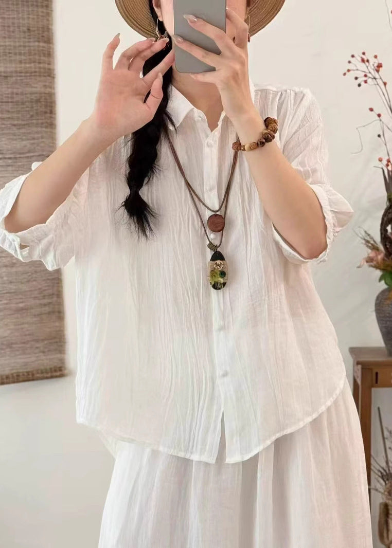 Fashion Pink Oversized Wrinkled Cotton Shirt Top Bracelet Sleeve