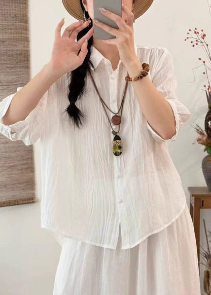 Fashion Pink Oversized Wrinkled Cotton Shirt Top Bracelet Sleeve